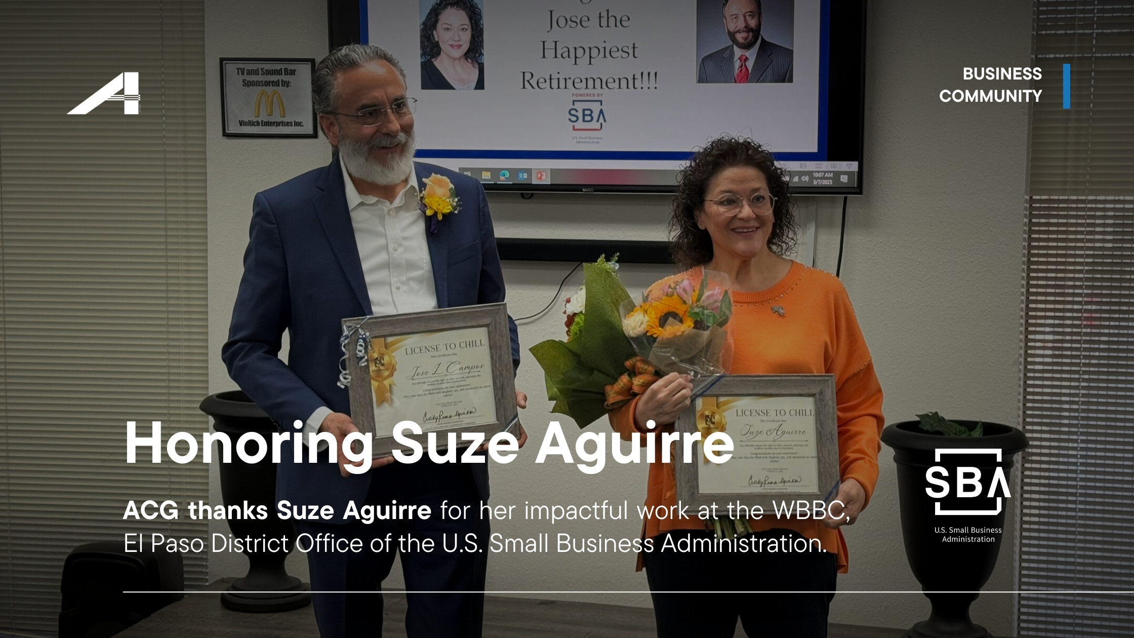 ACG thanks Suze Aguirre for her impactful work at the WBBC, El Paso District Office of the U.S. Small Business Administration.