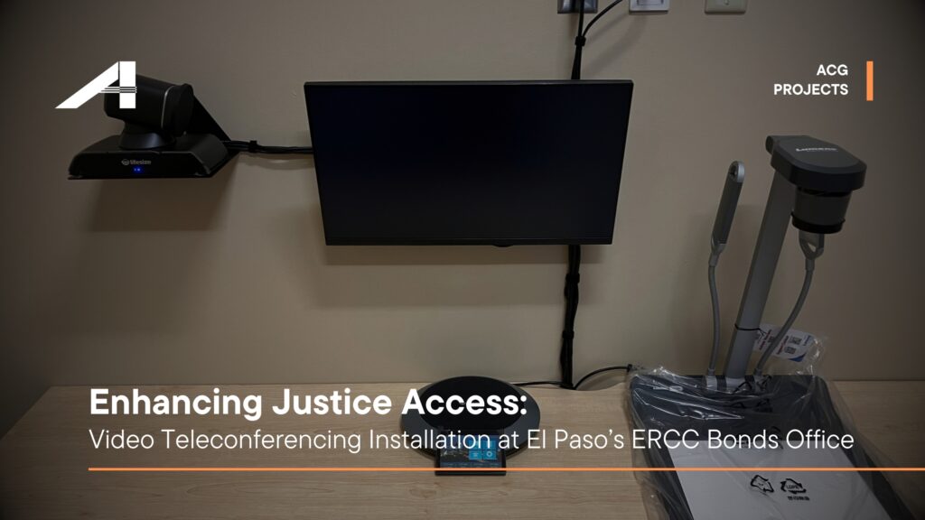 Video conferencing system installed in a municipal office for remote access to court services.